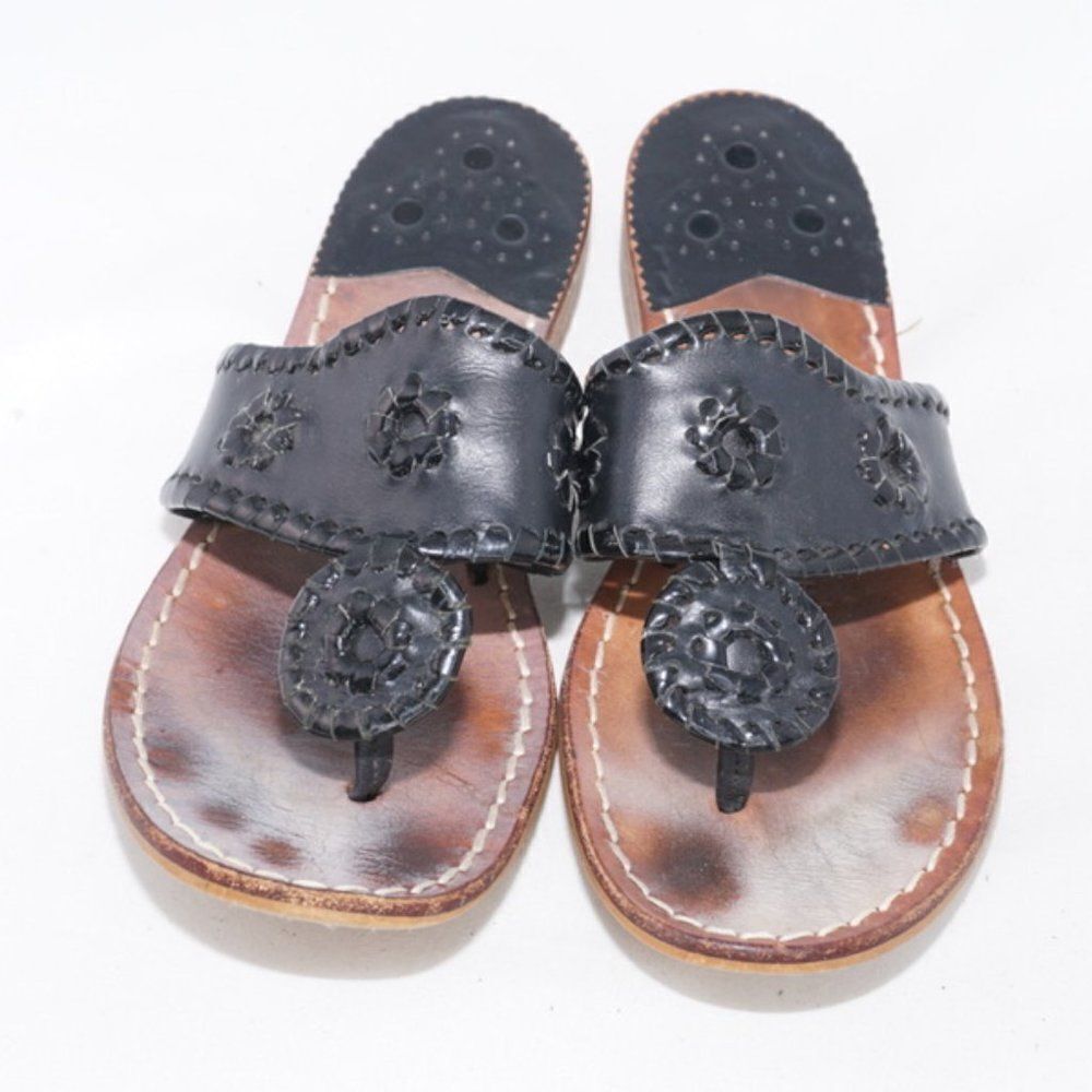 Jack Rogers Black Navajo Classic Whipstitched Sandals, Size 6